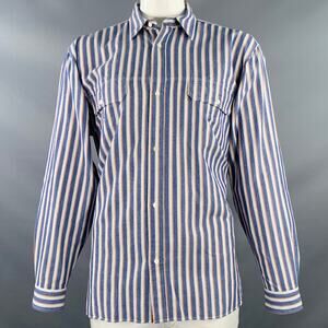 CLOSED Size XL Blue White Orange Stripe Cotton Two Pockets Long Sleeve Shirt